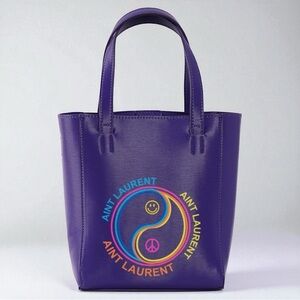 Purple Bucket Crossbody Bag with Peace & Smiley Yin Yang Design | NWT